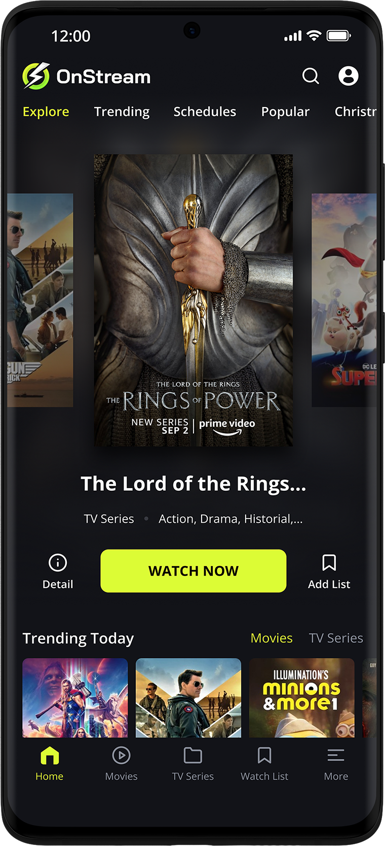 OnStream app on phone